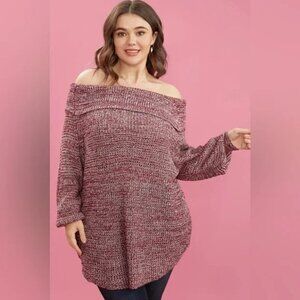 NWT 14/16 1X BloomChic Solid Pointelle Knit Off Shoulder Knit Sweater